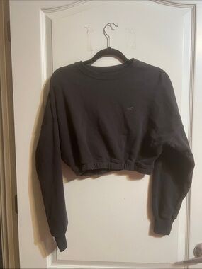 Hollister Cropped Black/charcoal gray Relaxed Sweatshirt